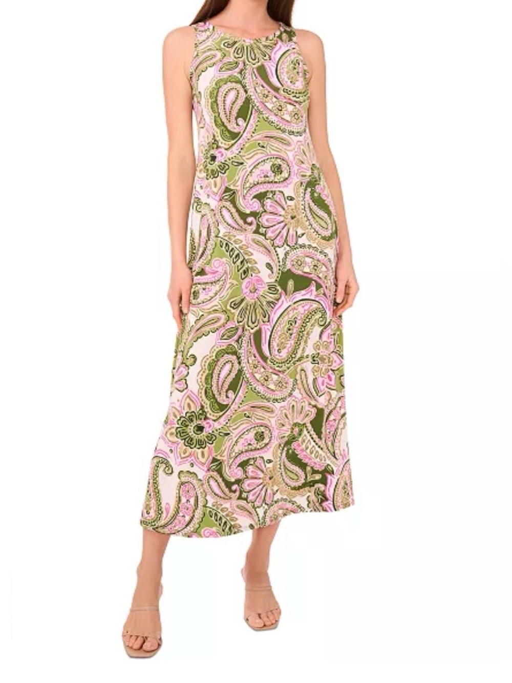 MSK Women’s Paisley-Print Sleeveless Maxi Dress Green/Pink Size XL NWOT